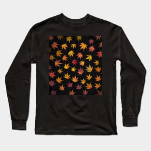 Colourful Acer Leaf Collage with Black Background Long Sleeve T-Shirt